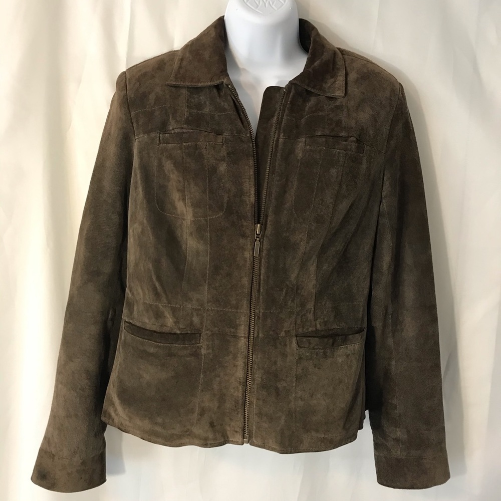 Alfani Olive Green Full Zip Suede Jacket SMALL